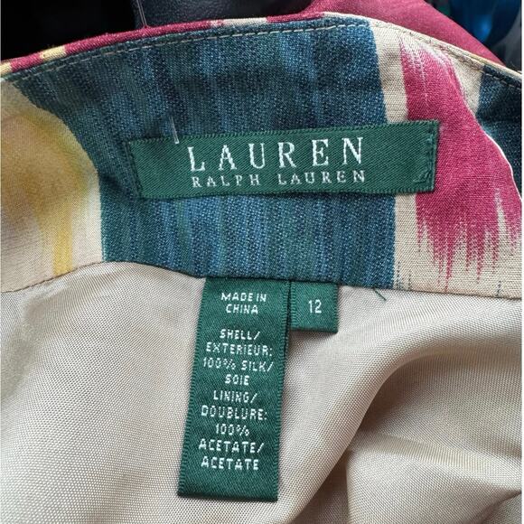 Lauren Ralph Lauren modern Maasai watercolor 100% silk skirt pockets women’s 12 - Picture 7 of 8